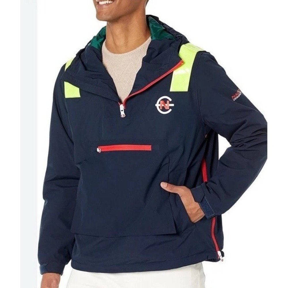 NWT Nautica Competition Anorak Jacket Mens S Navy Neon Pullover‎ Fleece Lined
